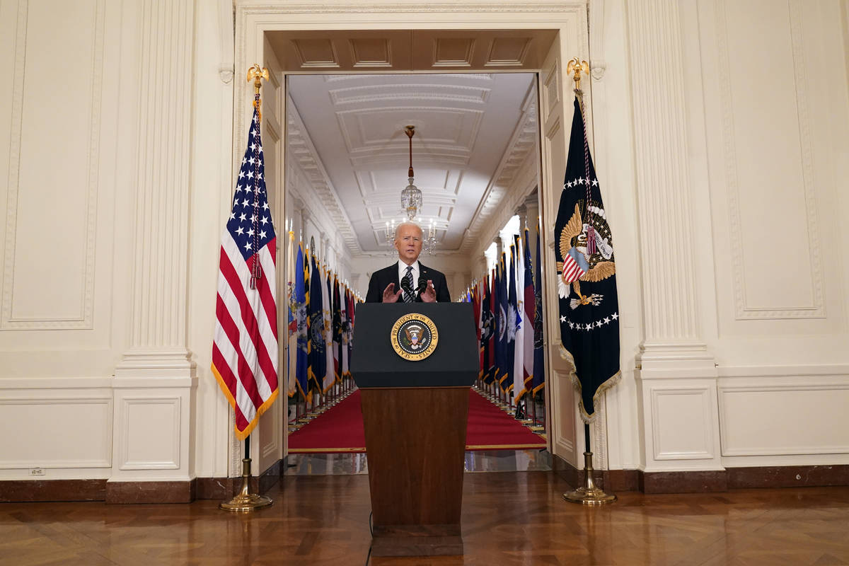 President Joe Biden speaks about the COVID-19 pandemic during a prime-time address from the Eas ...