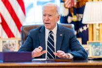 President Joe Biden speaks before signing the American Rescue Plan, a coronavirus relief packag ...