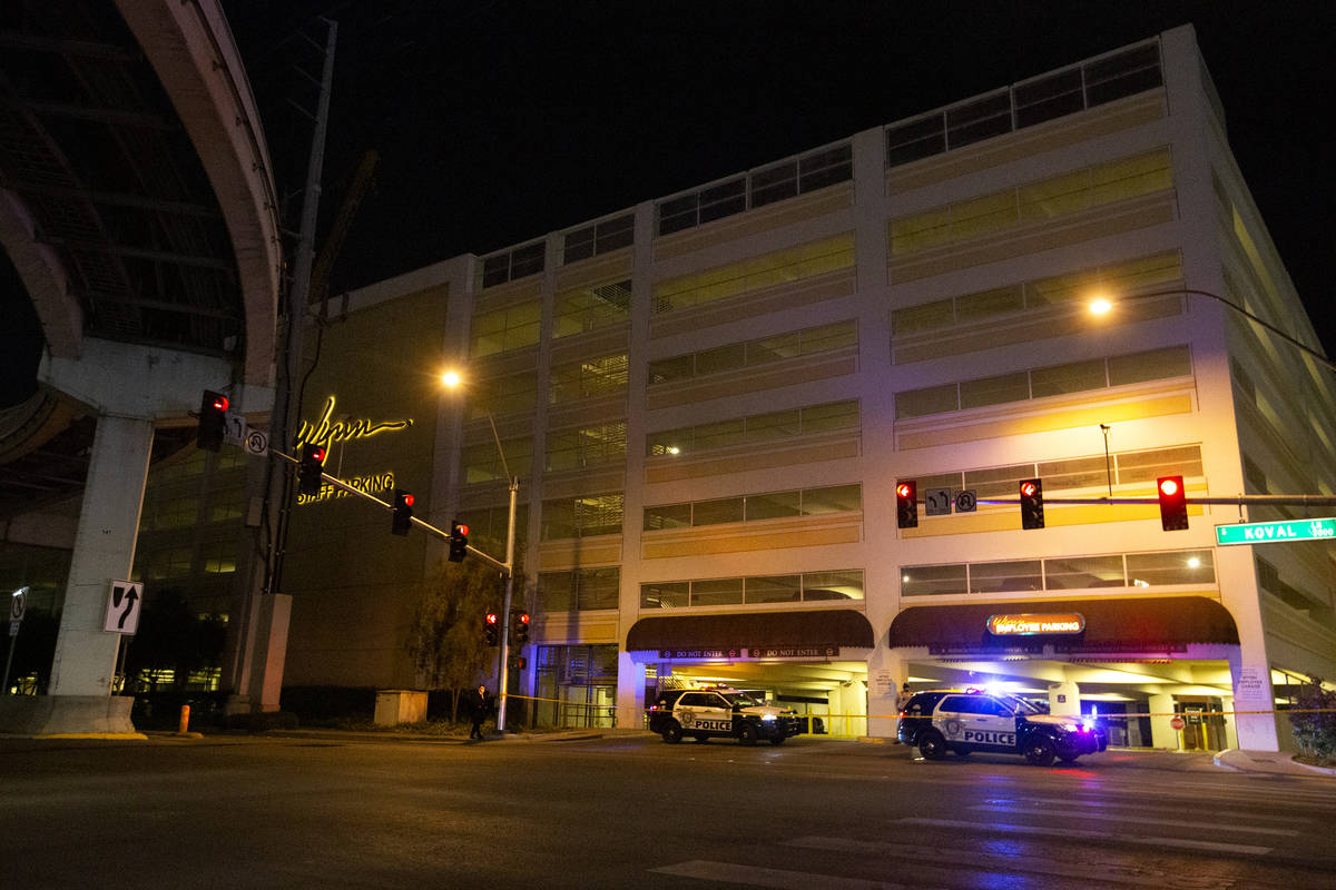 Metropolitan police investigate a homicide at the Wynn Employee Parking Garage on Tuesday, Marc ...