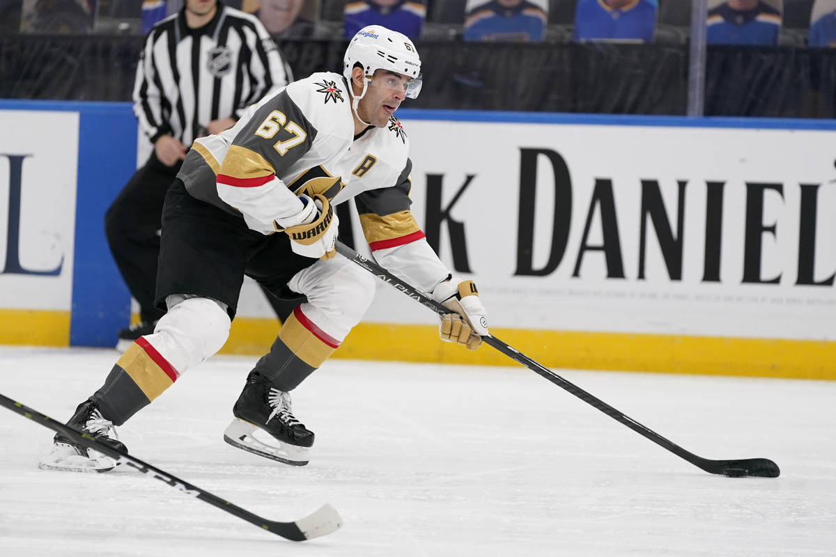 Vegas Golden Knights' Max Pacioretty brings the puck down the ice to score during the third per ...