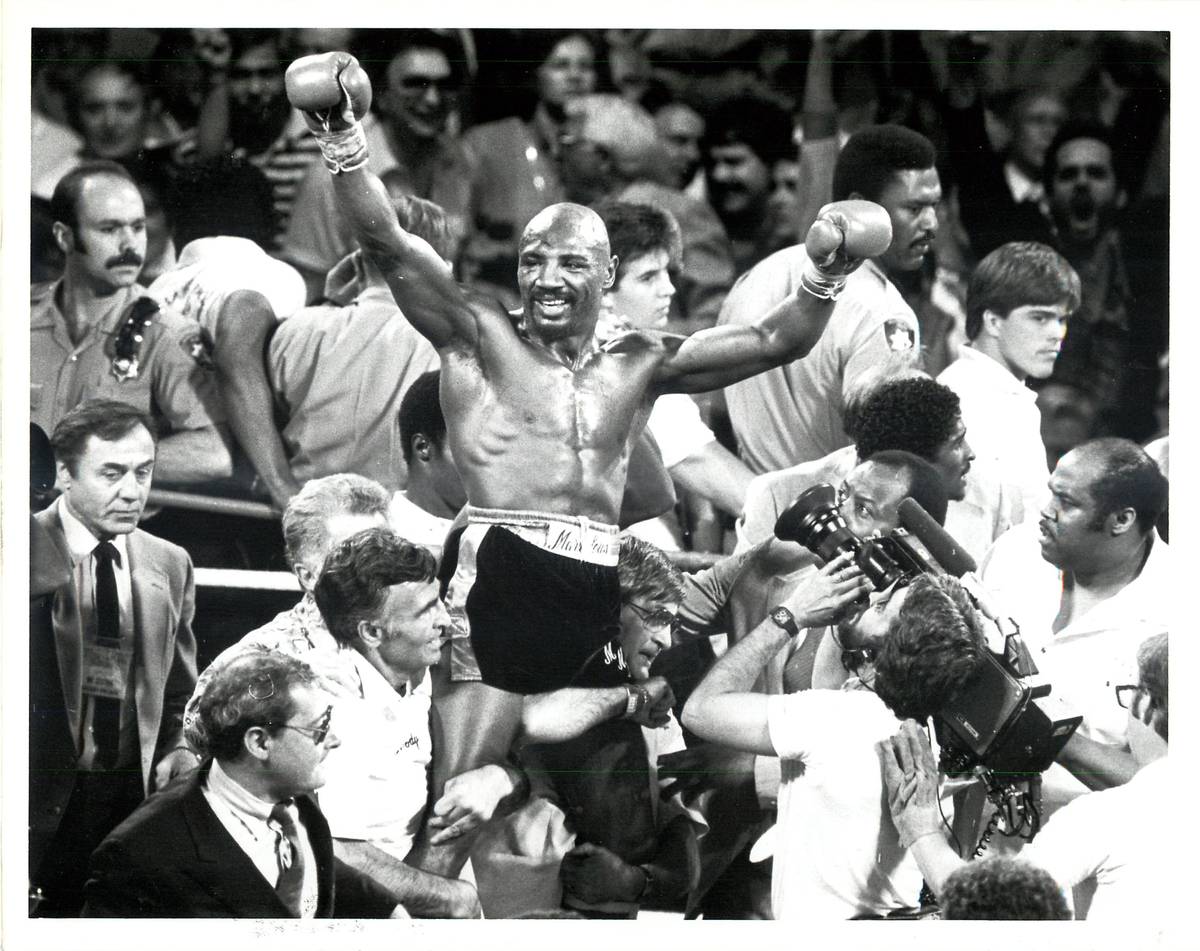 Marvelous Marvin Hagler, shown after his victory over Thomas Hearns on April 15, 1985. (Wayne K ...