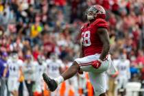 Alabama defensive lineman Christian Barmore (58) celebrates a sack against Western Carolina dur ...