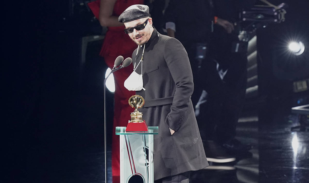 J Balvin accepts the award for the best urban music album for "Colores" at the 21st edition of ...