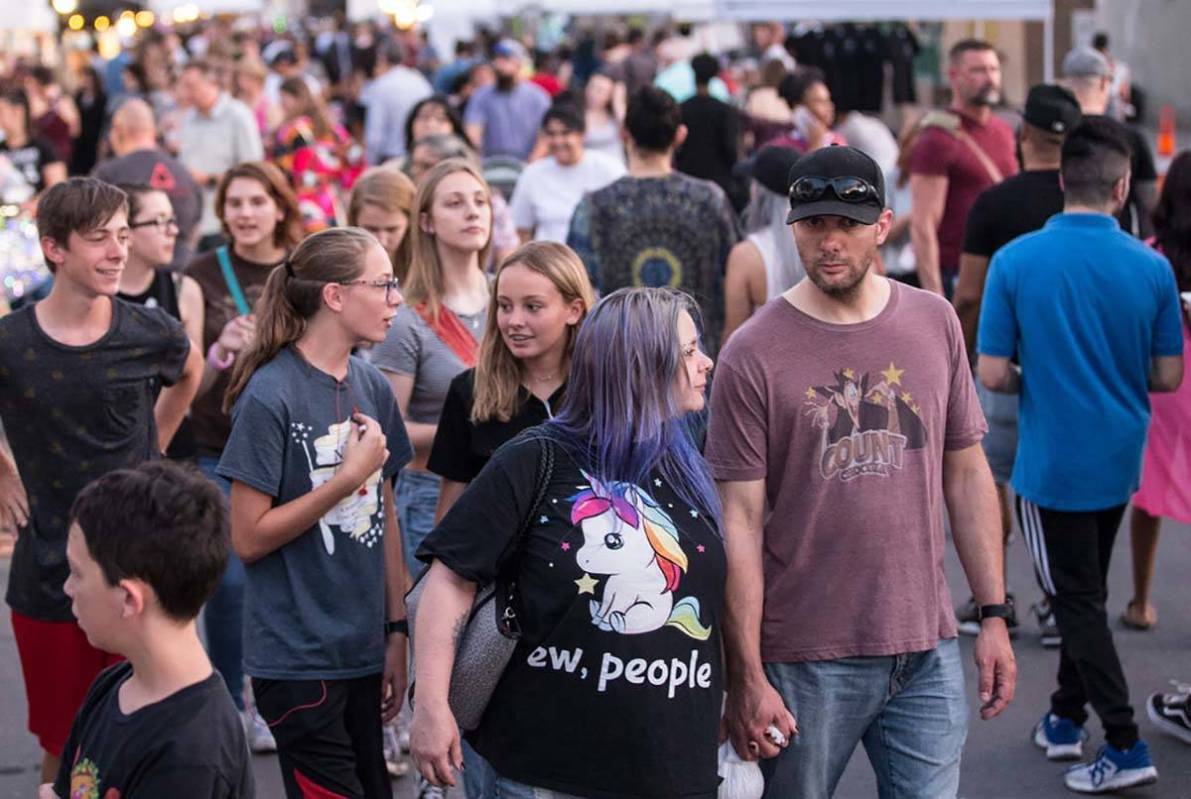 The streets in the Arts District are packed during First Friday's "Beat Street" event on Friday ...