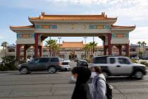 Motorists and pedestrians travel on Spring Mountain Road past Chinatown Plaza on Wednesday, Mar ...
