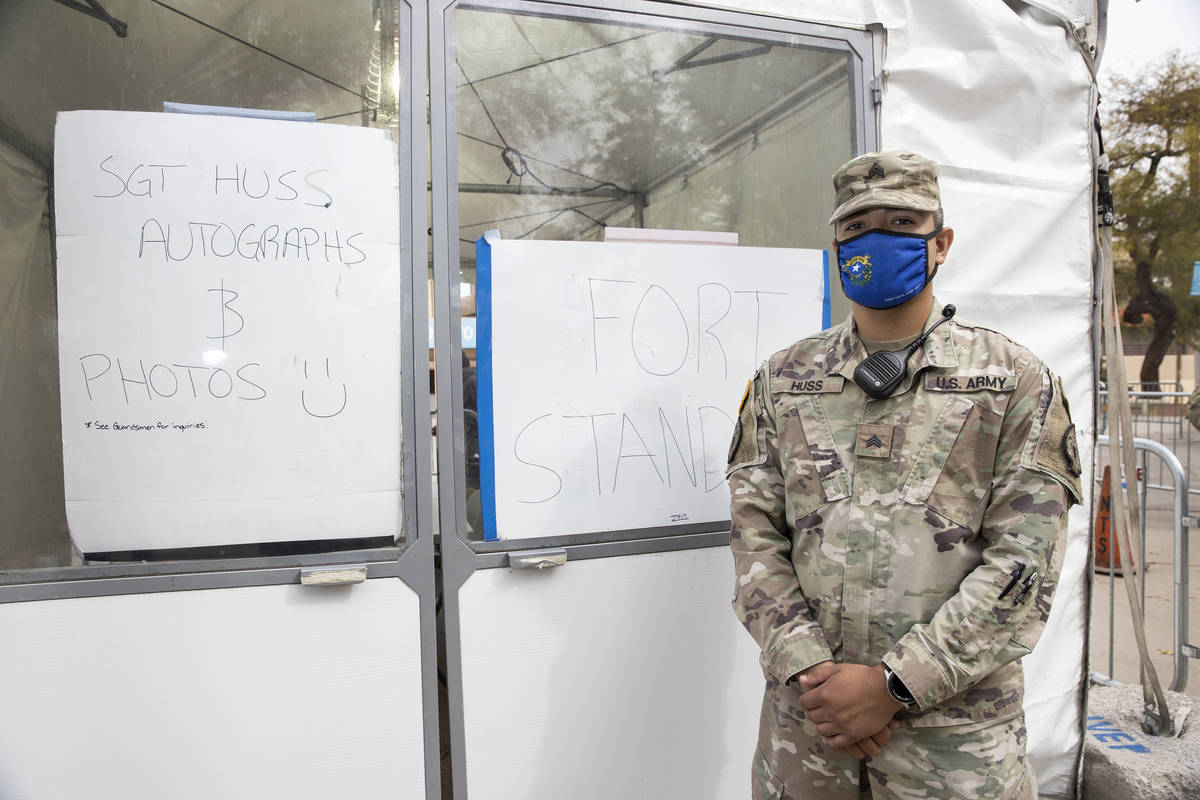 Nevada National Guard Sgt. John Huss at the Cashman Center in Las Vegas, on Thursday, March 18, ...