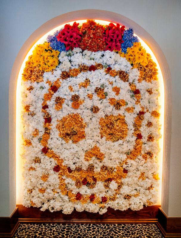 A floral depiction of a sugar skull decorates the entrance foyer at Casa Calavera at Virgin Hot ...