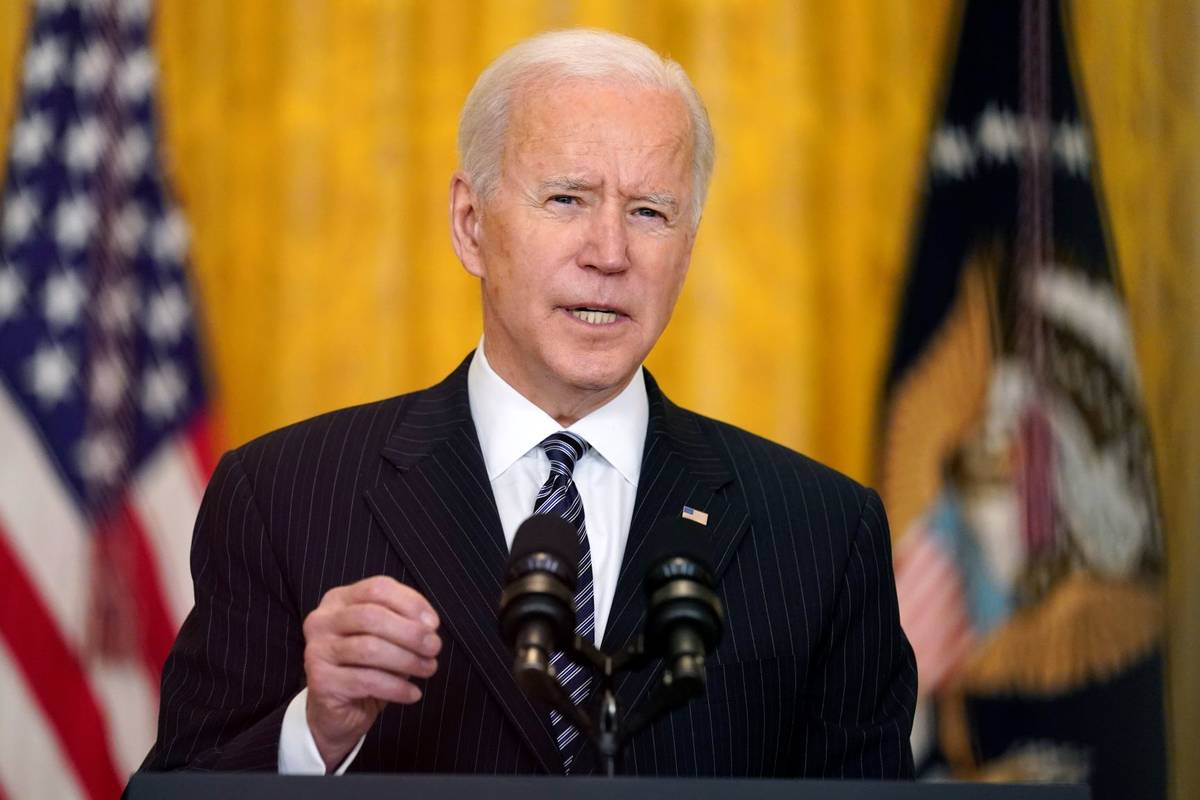 President Joe Biden speaks about COVID-19 vaccinations from the East Room of the White House, T ...