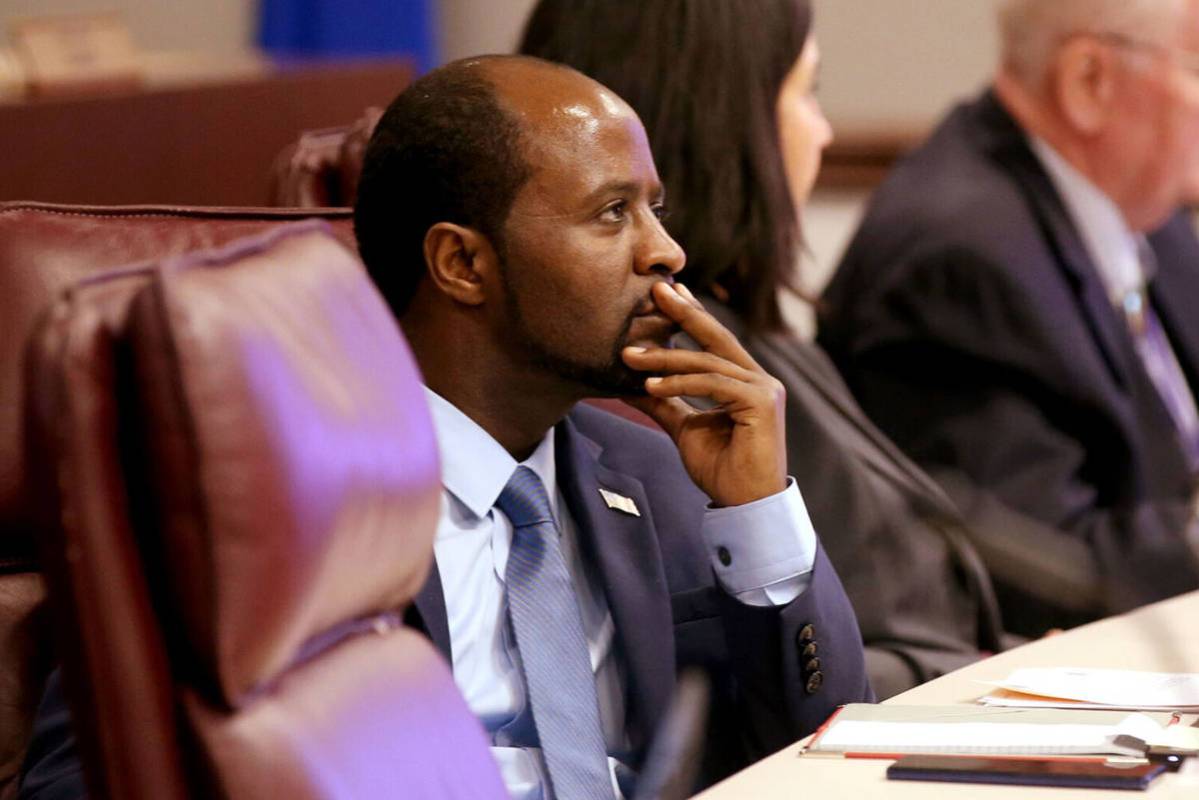 Alexander Assefa, D-Las Vegas, watches a presentation during a Health and Human Services commit ...