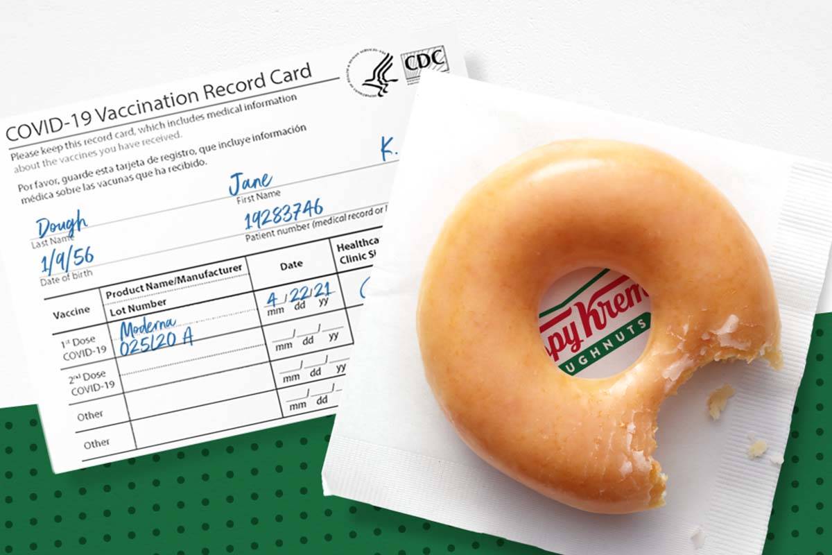 Krispy Kreme is giving away free doughnuts to those who have received a COVID-19 vaccine. (Kris ...