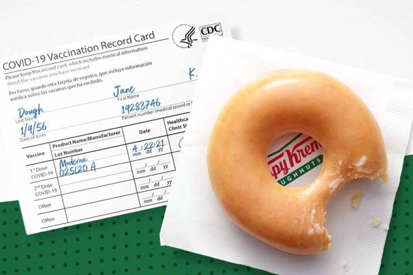 Krispy Kreme is giving away free doughnuts to those who have received a COVID-19 vaccine. (Kris ...