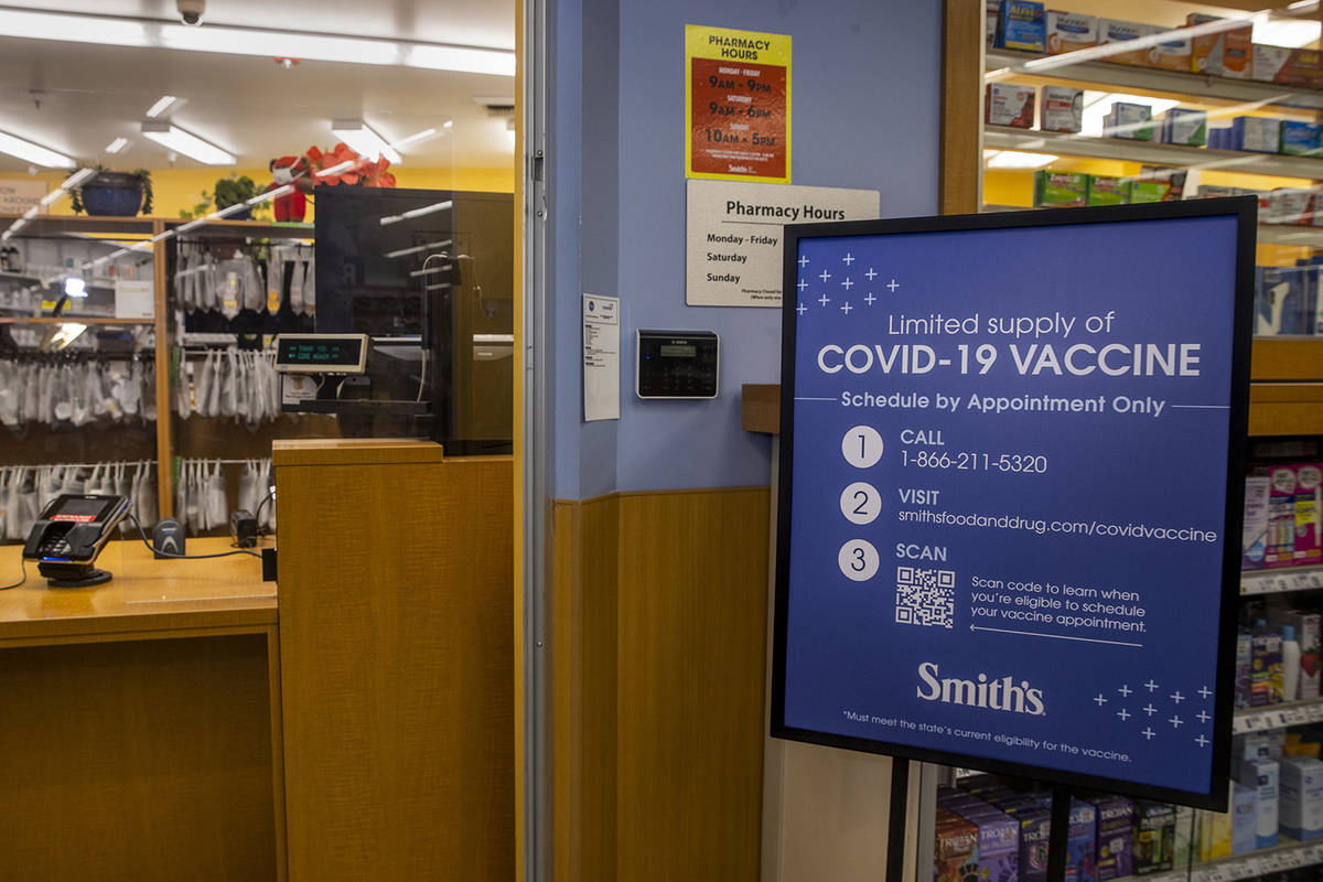 A limited number of COVID-19 vaccine shots are available by appointment in the pharmacy at Smit ...