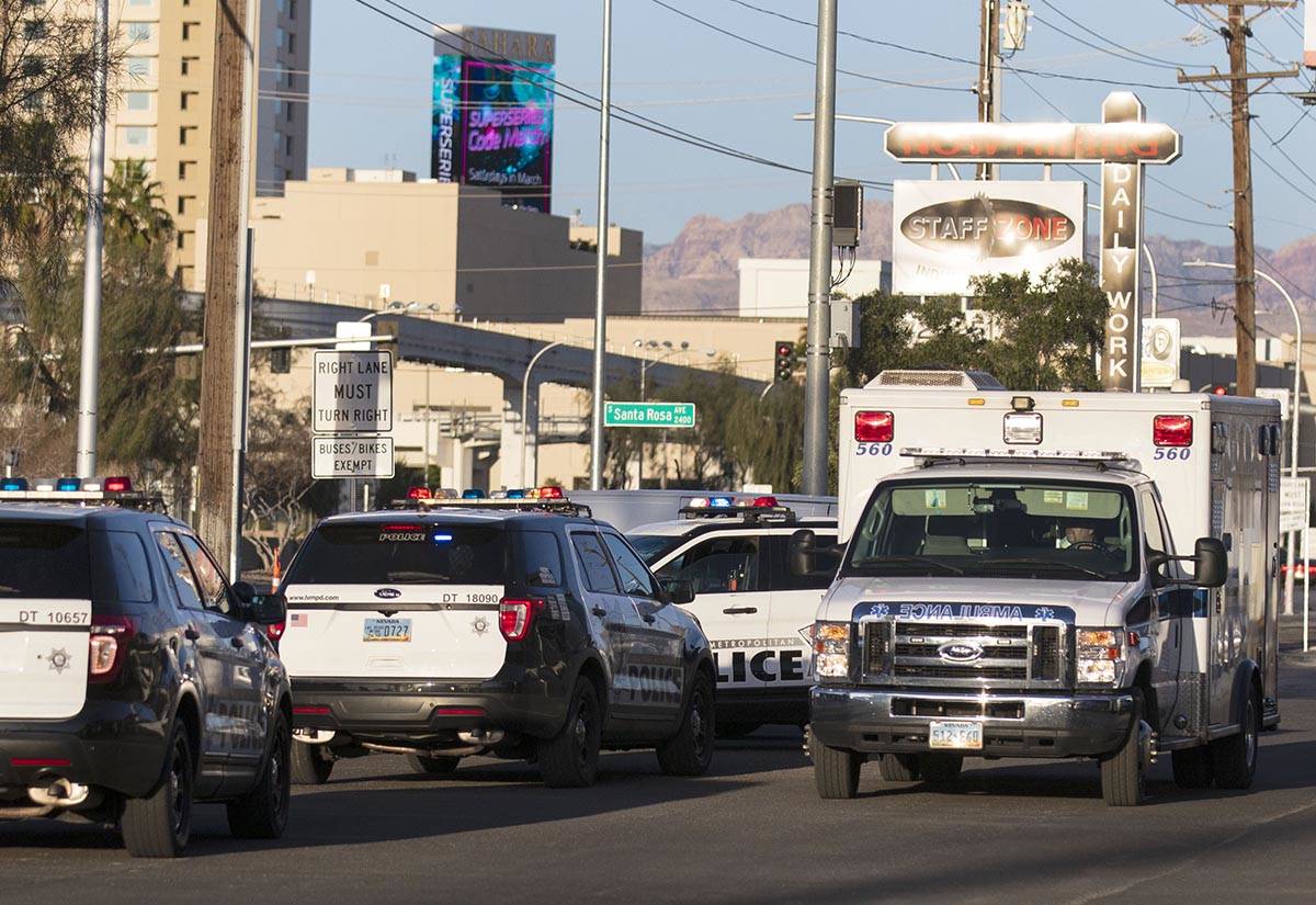 The Metropolitan Police Department investigastes a homicide on the 500 block of East Sahara Ave ...