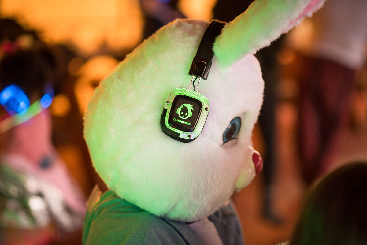 An earphoned Easter Bunny is scheduled to appear at Downtown Container Park's touchless Easter ...