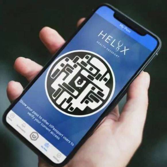 The Heliix Health Passport app shown on a smart phone. (Courtesy, Reviv Global)