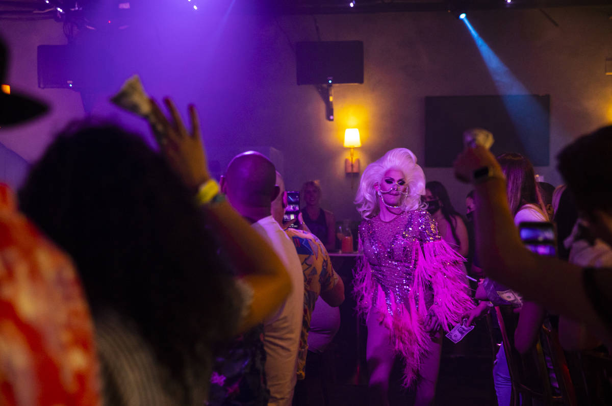 Drag queen Elliott Puckett, who goes by Elliott with 2 Ts, performs during the "Bottomless ...