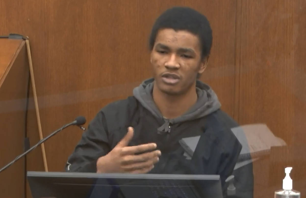 In this image from video, witness Christopher Martin answers questions as Hennepin County Judge ...