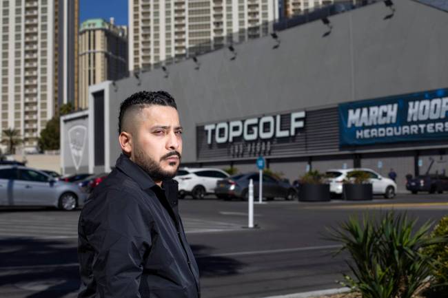 Brian Gomez, a previous kitchen employee at Topgolf, is among four former employees suing Topgo ...