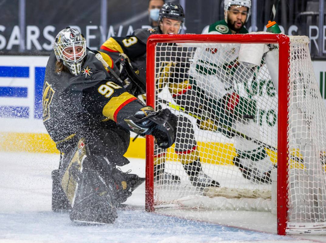 during the first period of an NHL game at T-Mobile Arena on Thursday, April 1, 2021. L.E. Basko ...