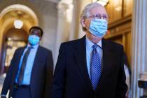 Senate Minority Leader Mitch McConnell, R-Ky., leaves the chamber after criticizing Democrats f ...