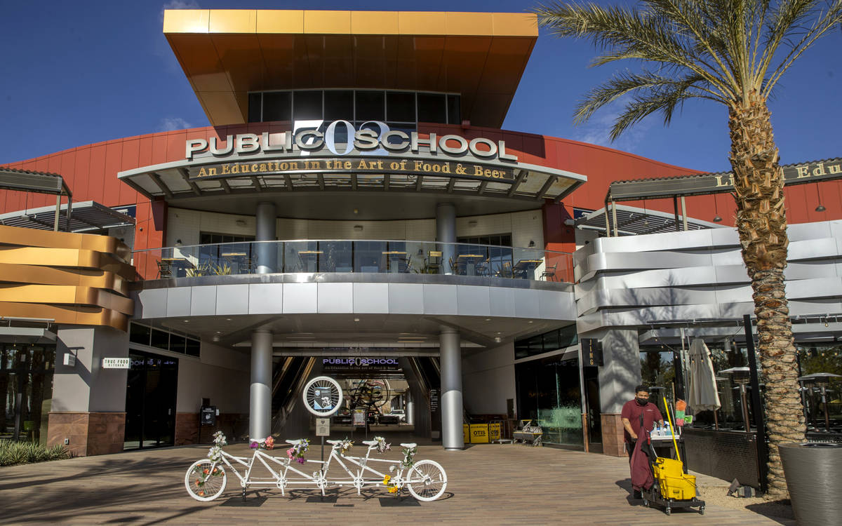 Ghost Bikes Las Vegas relocates their 5-person bike to Downtown Summerlin in front of Public Sc ...