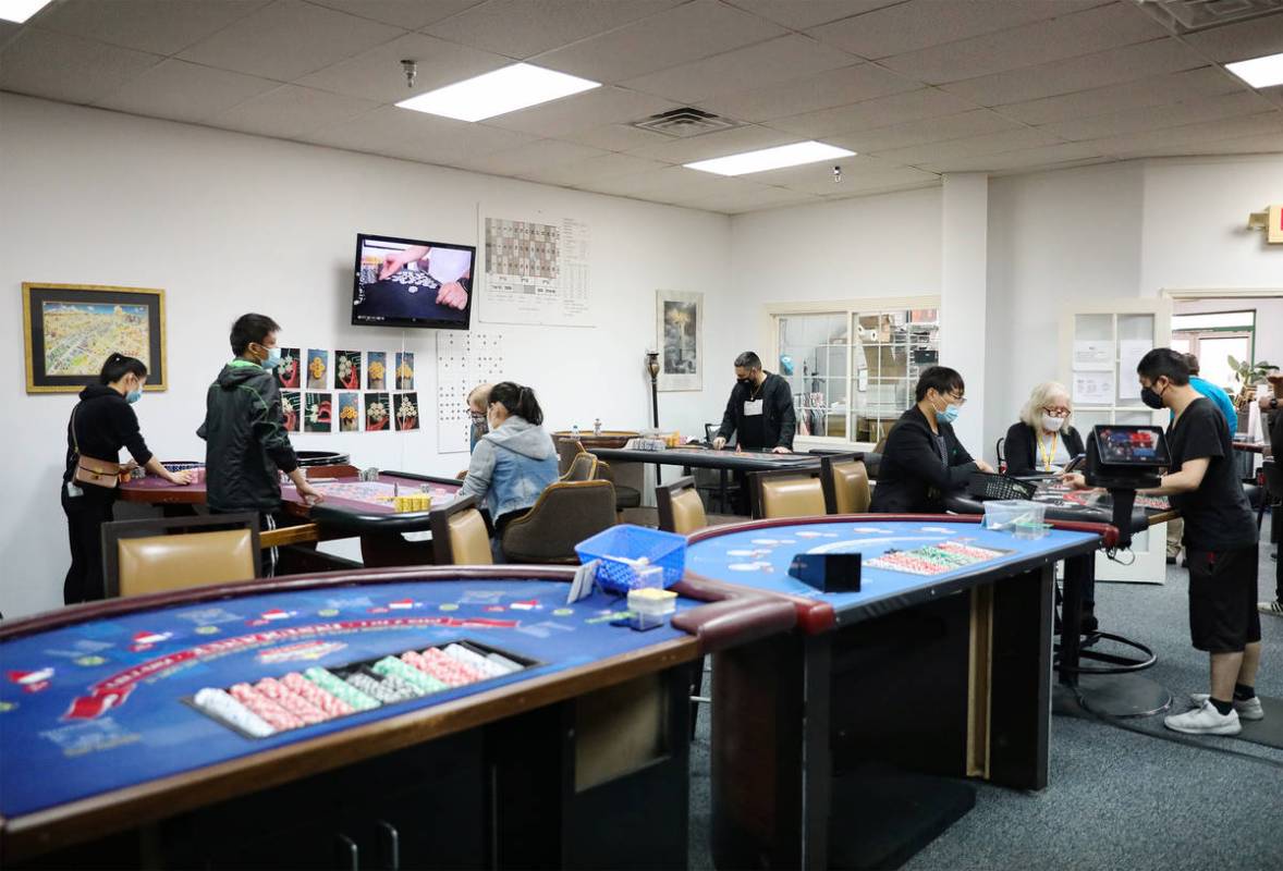 Students at work at the CEG Dealer School in Las Vegas, Thursday, April 1, 2021. As COVID-19 re ...