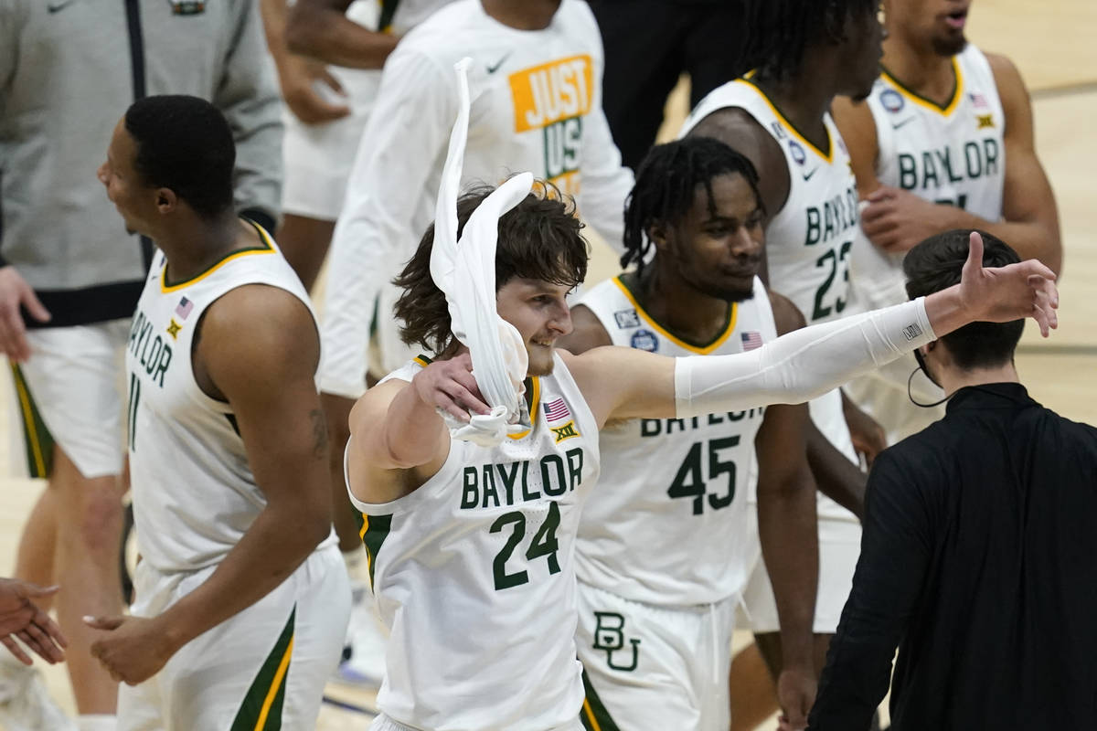 Baylor guard Matthew Mayer (24) celebrates during the first half of a men's Final Four NCAA col ...