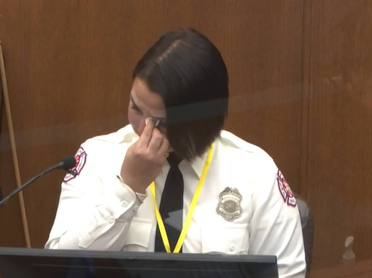 FILE - In this March 30, 2021 file image from video, Minneapolis Firefighter Genevieve Hansen w ...