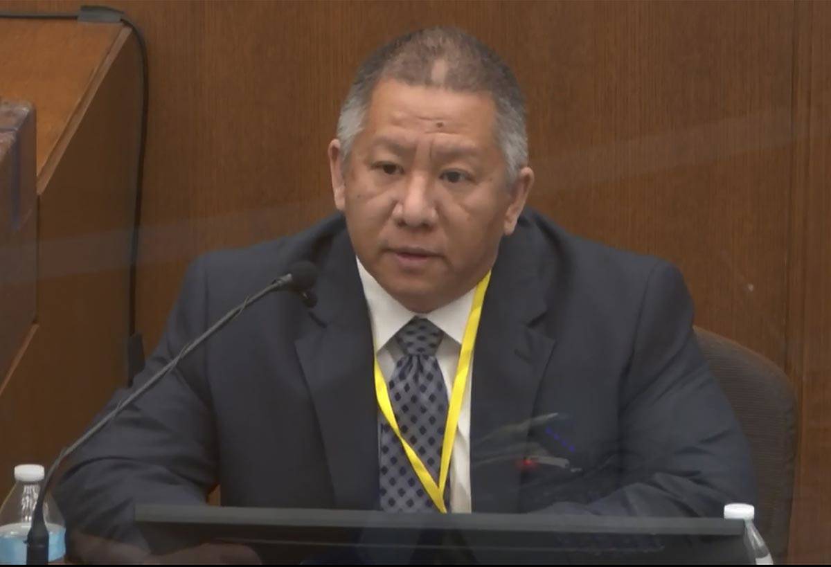 In this image from video, Minneapolis Police Crisis Intervention Coordinator Ker Yang testifies ...
