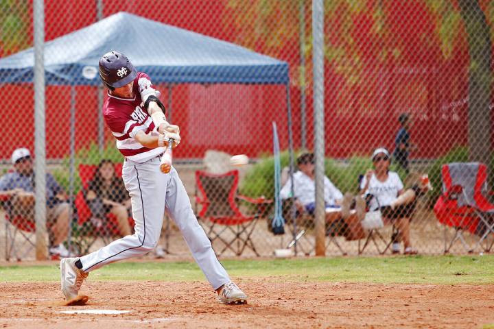 Cimarron-Memorial's Ethan Daniel (17) bats the ball against Arbor View in the second round play ...