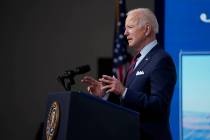 President Joe Biden speaks during an event on the American Jobs Plan in the South Court Auditor ...