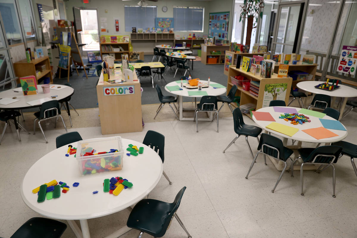 A classroom at Capstone Christian Academy in Las Vegas Thursday, April 8, 2021. The new private ...