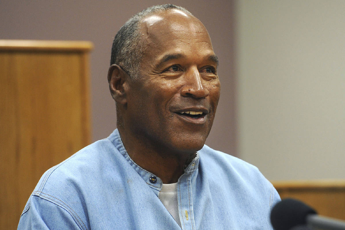 In this July 20, 2017 file photo, former NFL football star O.J. Simpson appears via video for h ...