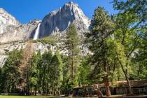 Yosemite Valley School, lower right, stands in Yosemite National Park, Calif., in May 2020. (Ja ...