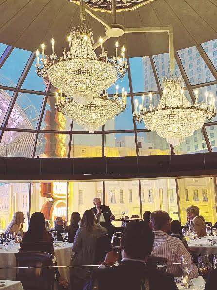Oscar Goodman speaks in the glass dome of Oscar's Steakhouse. (Plaza)