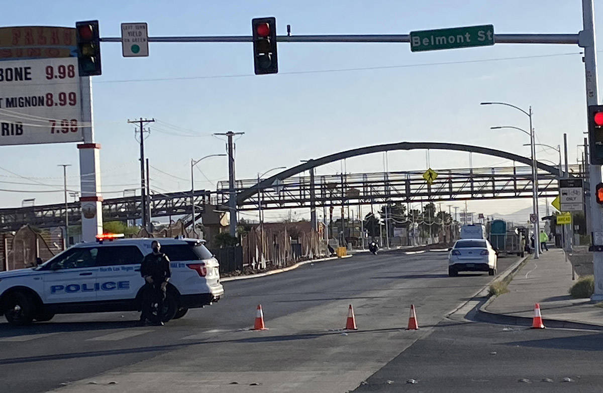 North Las Vegas police block a stretch of Las Vegas Boulevard North near the Poker Palace early ...