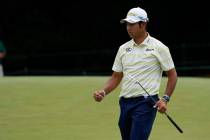 Hideki Matsuyama, of Japan, during the final round of the Masters golf tournament on Saturday, ...