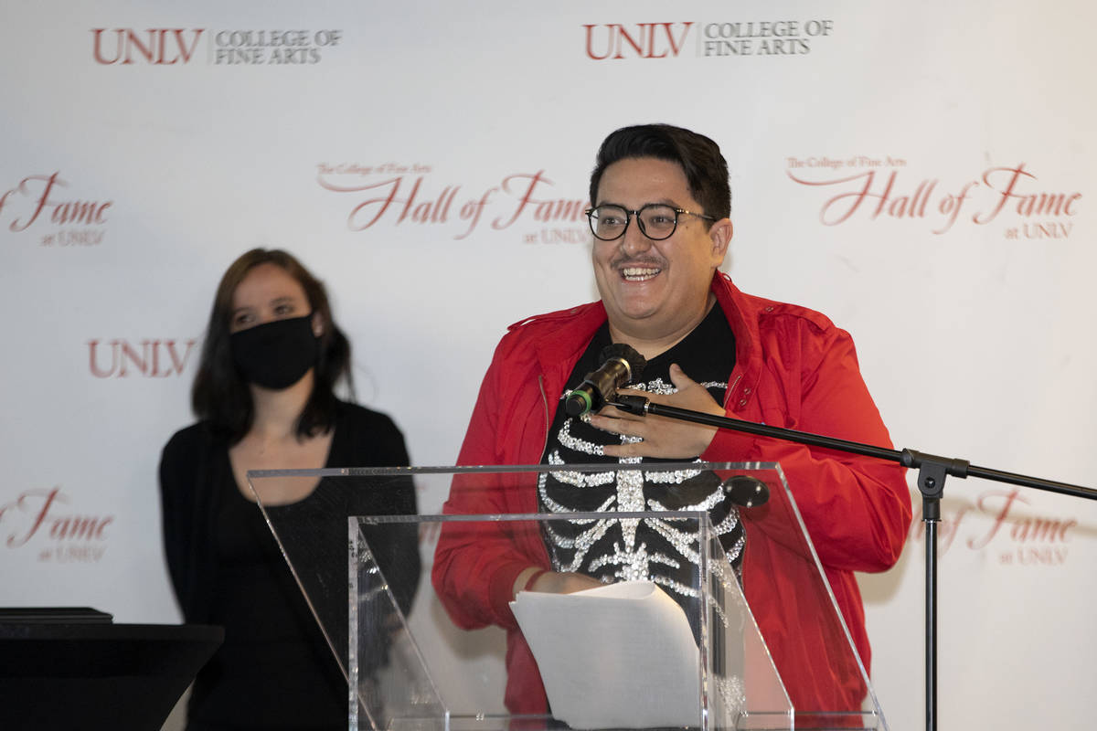 Jason Favela, a mixed-media artist and UNLV alumni, is recognized with the Koep Dean's Medal du ...