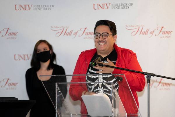 Jason Favela, a mixed-media artist and UNLV alumni, is recognized with the Koep Dean's Medal du ...