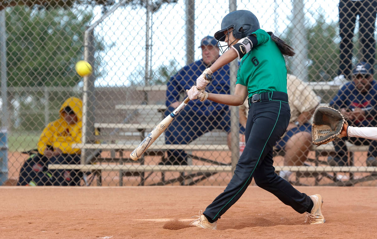 Palo Verde's Alyssa Lybbert bats against Centennial during a softball game at Palo Verde High ...