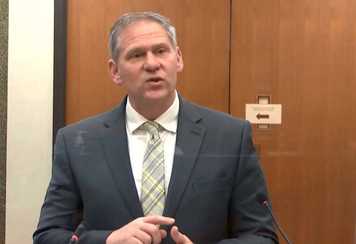 In this image from video, prosecutor Steve Schleicher speaks as Hennepin County Judge Peter&#xa ...