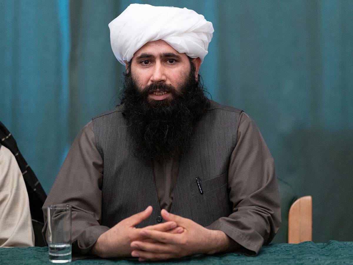 FILE - This Friday, March 19, 2021 file photo shows Mohammad Naeem, spokesman for the Taliban's ...