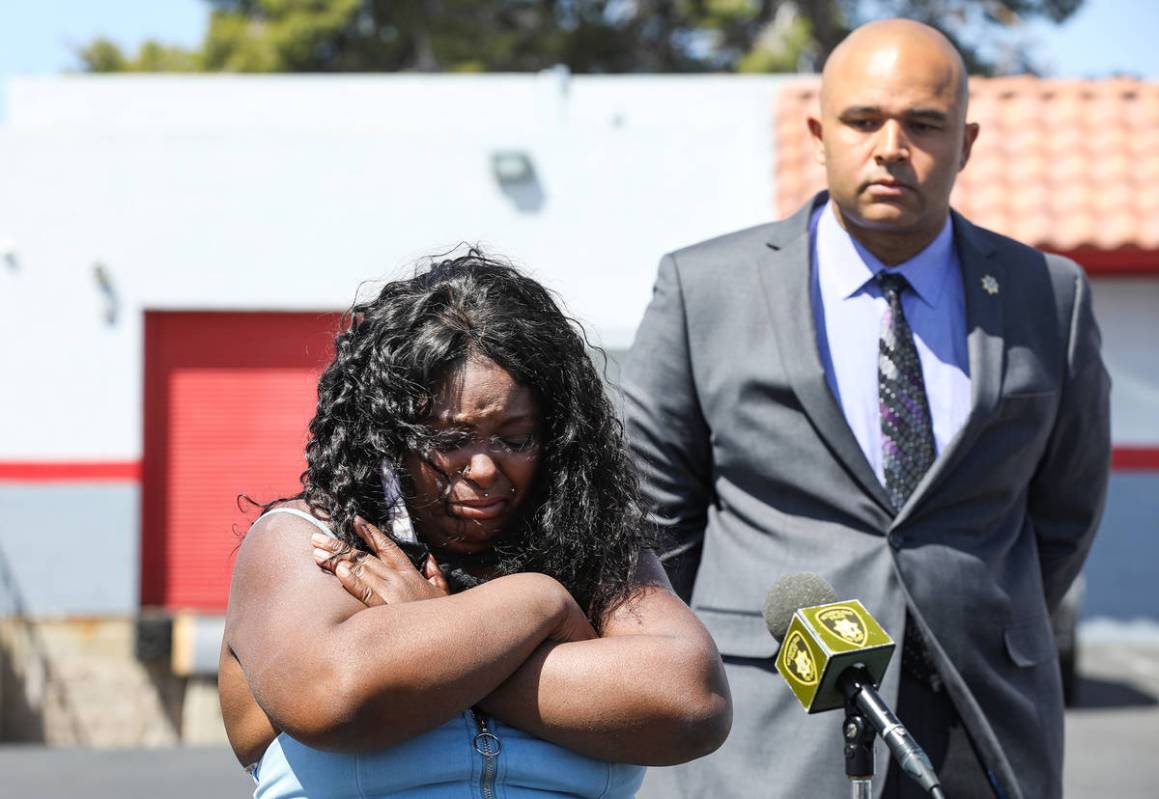 Maria Levi, mother of Kashif Brown, cries during a press conference as Metropolitan Police Depa ...