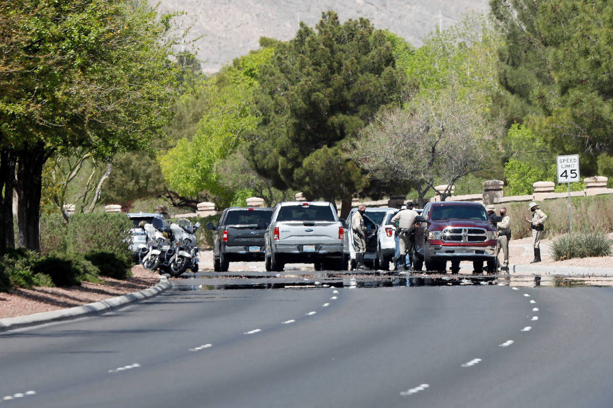Police investigate a fatal car crash on the 8800 block of West Lake Mead Boulevard near North S ...