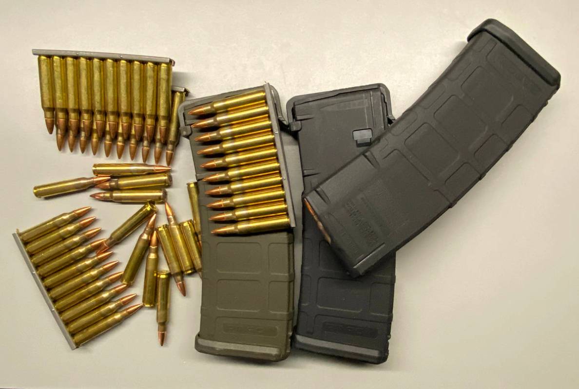 Clips loaded with NATO .556 ammo and three 30 round magazines. (Michael Quine/Las Vegas Review- ...