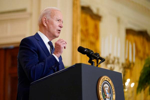 President Joe Biden speaks about Russia in the East Room of the White House, Thursday, April 15 ...