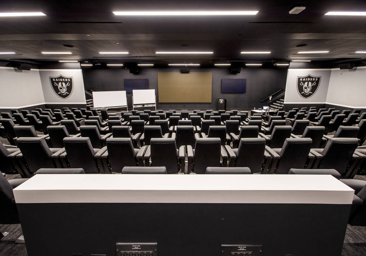 The team room within the Las Vegas Raiders headquarters on Wednesday, April 14, 2021 in Henders ...