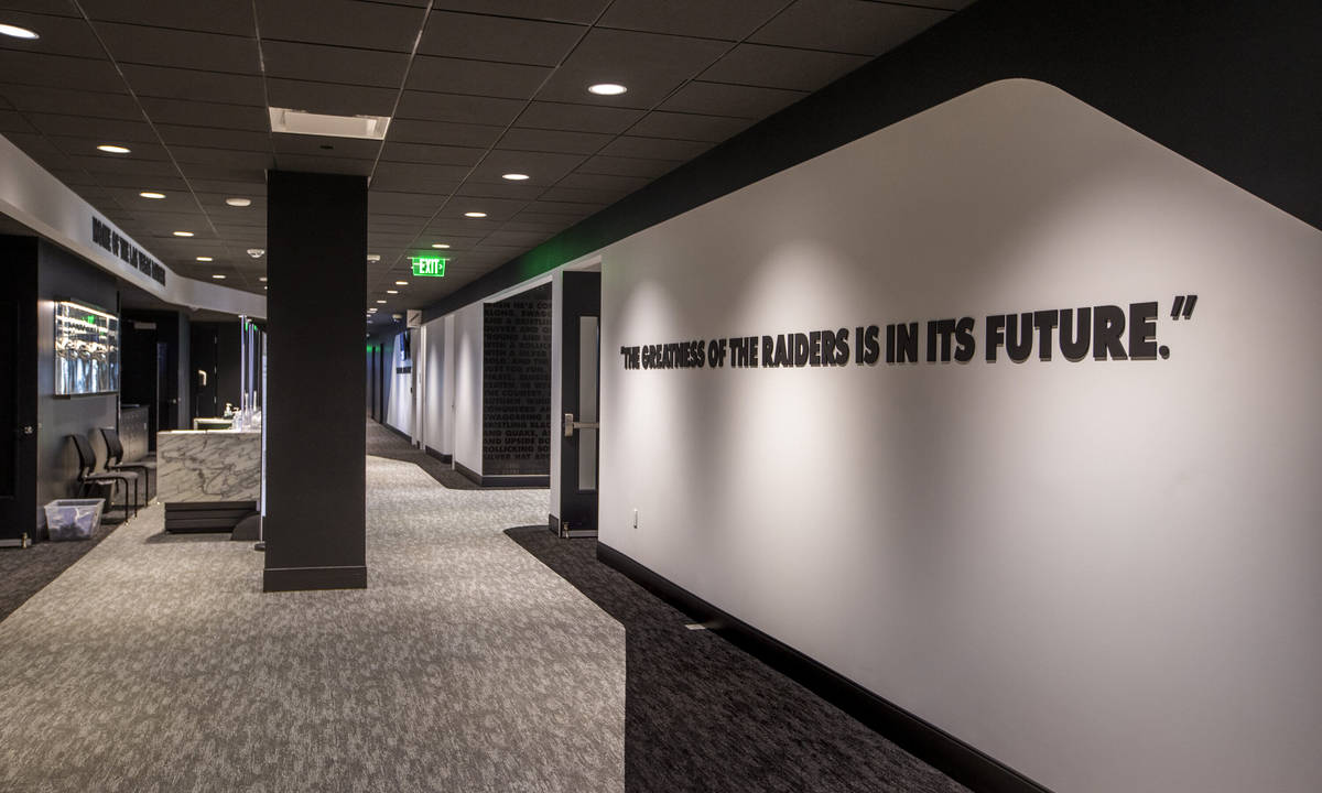 Motivating quotes abound like this one in a hallway within the Las Vegas Raiders headquarters o ...