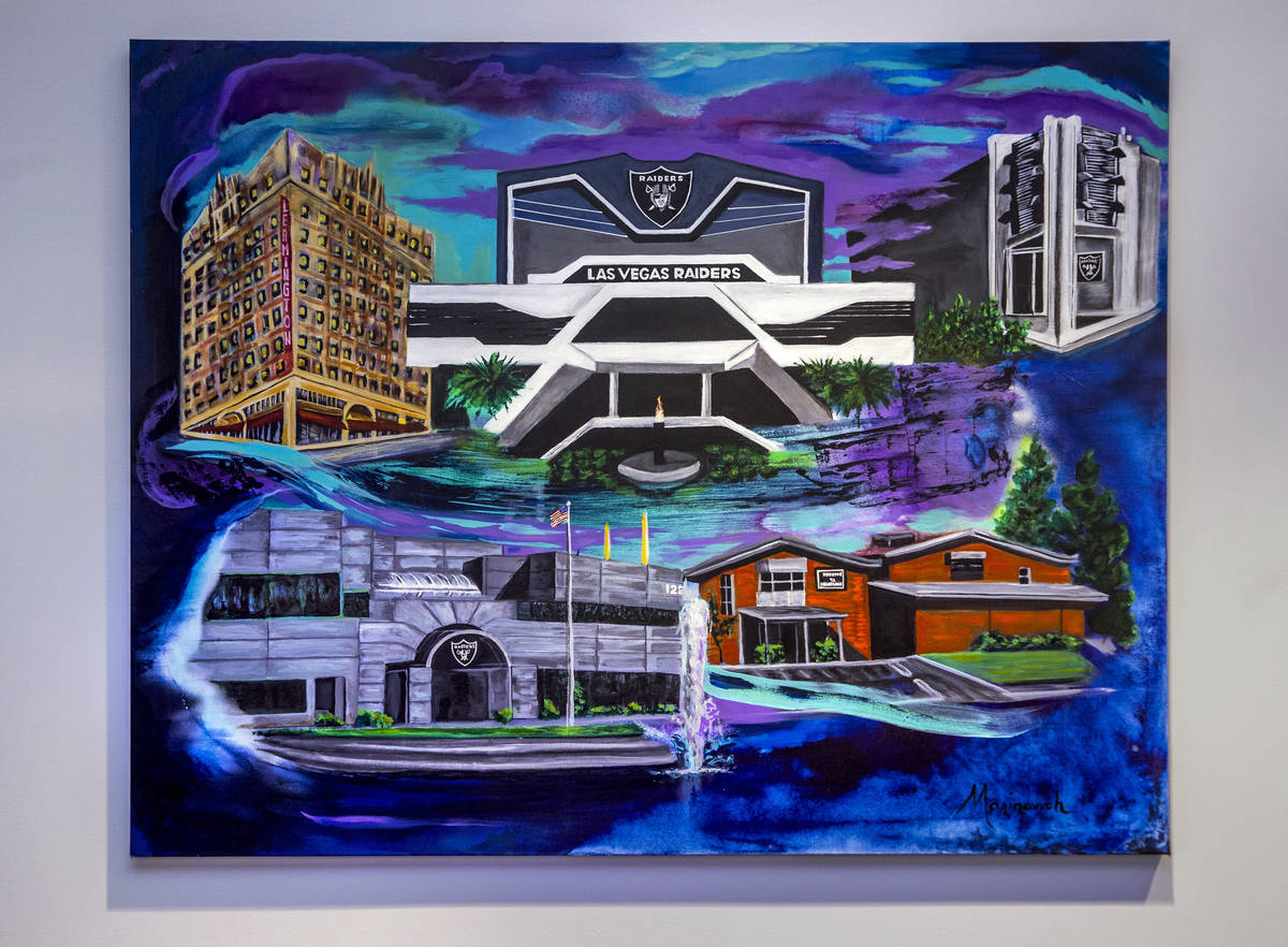 A painting in the boardroom features past and current Oakland and Las Vegas Raiders headquarter ...