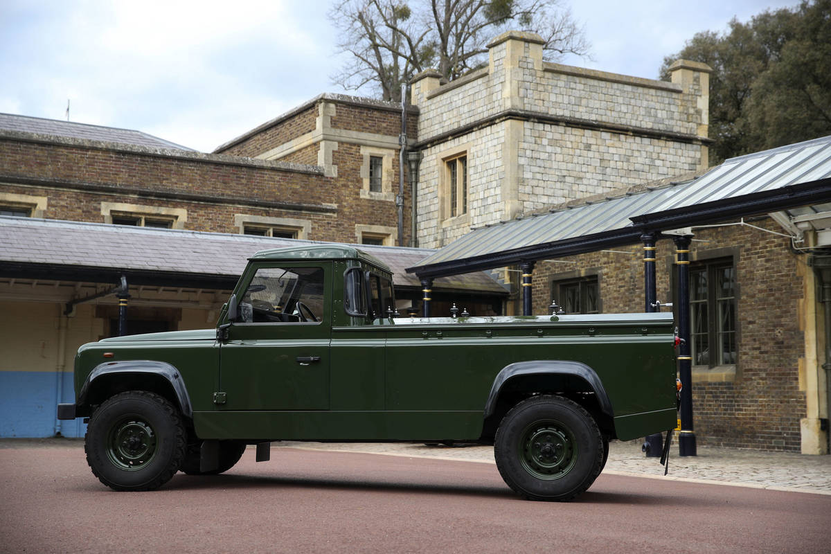 The Jaguar Land Rover that will be used to transport the coffin of the Duke of Edinburgh at his ...